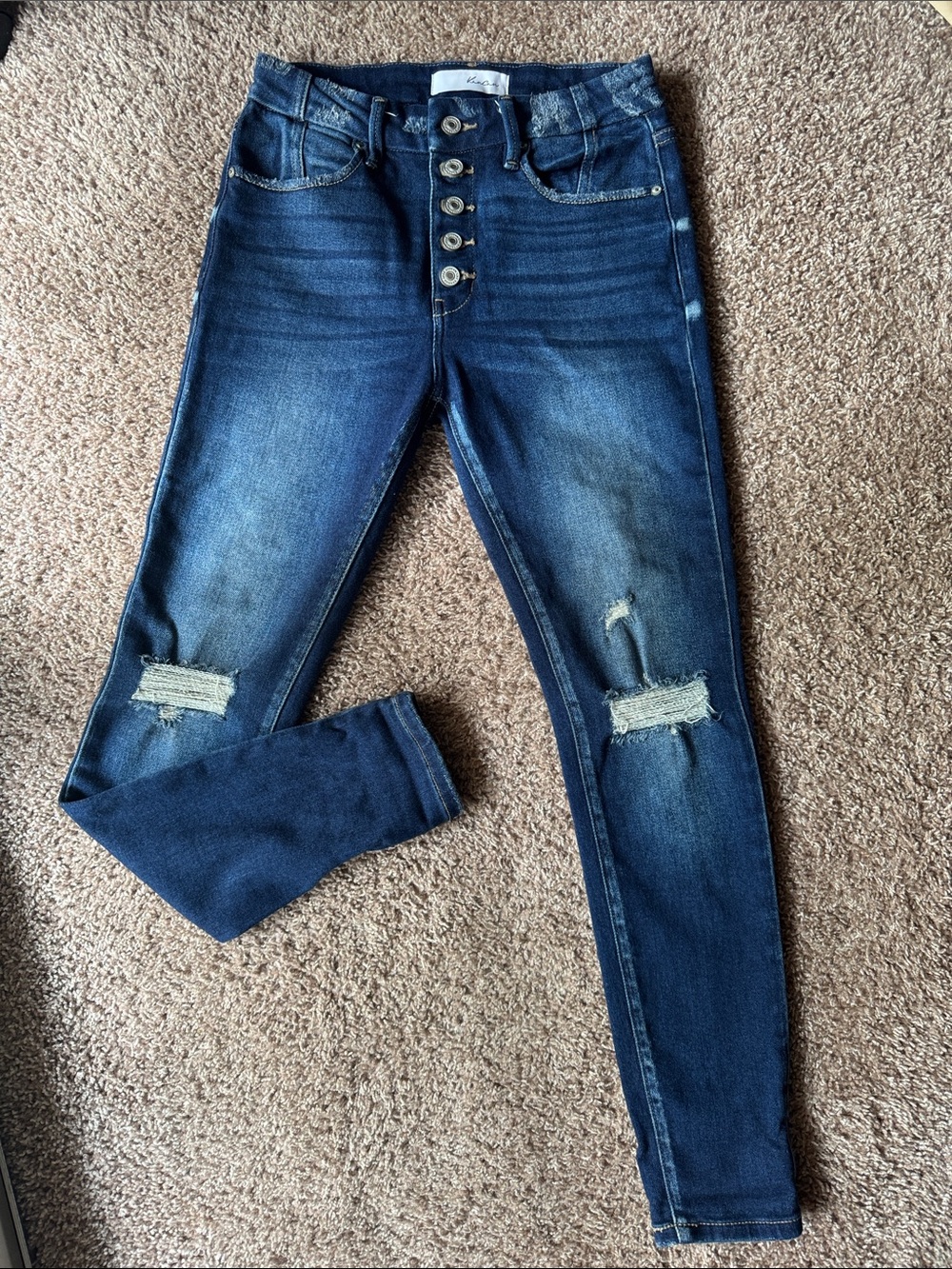 KanCan High-Rise Dark Wash Distressed Skinny Jeans - Picture 1 of 6